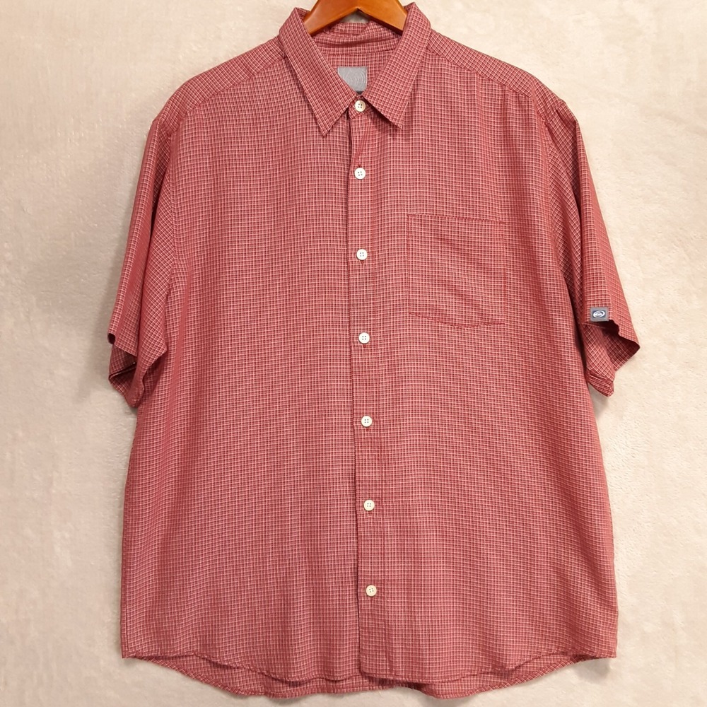 Quiksilver Mens Short Sleeve Button Shirt Sz.L/Red Check/Polynosic Blend